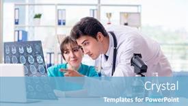  Presentation with mri - PPT theme consisting of two-doctors-discussing-x-ray background and a light blue colored foreground