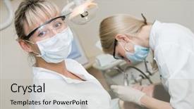  Presentation with teeth - Audience pleasing presentation theme consisting of two doctors during teeth dental backdrop and a light gray colored foreground