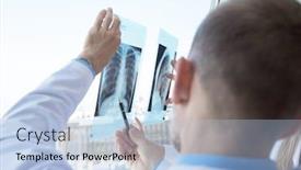  Presentation with film - Audience pleasing presentation design consisting of two-doctors-examining-a-x backdrop and a light blue colored foreground