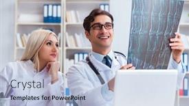  Presentation with diagnosis - Slide deck consisting of two-doctors-examining-x-ray background and a light blue colored foreground