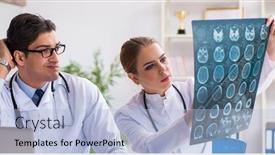  Presentation with diagnosis - Beautiful PPT theme featuring two-doctors-examining-x-ray backdrop and a light blue colored foreground