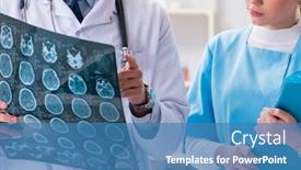  Presentation with diagnosis - Presentation design consisting of two-doctors-examining-x-ray background and a teal colored foreground