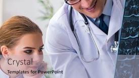  Presentation with diagnosis - Audience pleasing slide set consisting of two-doctors-examining-x-ray backdrop and a light blue colored foreground