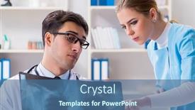  Presentation with diagnosis - Presentation theme featuring two-doctors-examining-x-ray background and a ocean colored foreground