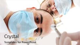  Presentation with surgery room - Amazing slide deck having two doctors in surgery room backdrop and a soft green colored foreground