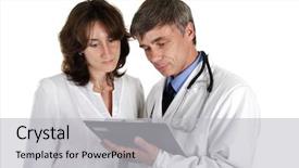  Presentation with review - Cool new presentation design with two doctors review some case backdrop and a  colored foreground