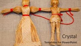  Presentation with russian doll - Presentation theme enhanced with two dolls weaved from straw background and a coral colored foreground