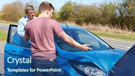  Presentation with drivers - Audience pleasing presentation theme consisting of two drivers arguing after traffic backdrop and a ocean colored foreground
