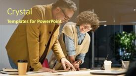  Presentation with workplace - Presentation with two-economists-bending-over-workplace background and a tawny brown colored foreground