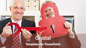  Presentation with lock key - Presentation theme consisting of two elderly business people with red lock and key in the office background and a tawny brown colored foreground