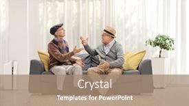  Presentation with elderly - PPT theme having two-elderly-man-sitting background and a coral colored foreground