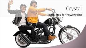  Presentation with motorbike - PPT theme featuring two-elderly-men-in-leather background and a white colored foreground