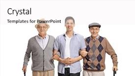  Presentation with german shepherd two young puppys - Audience pleasing presentation design consisting of two elderly men with cane backdrop and a white colored foreground