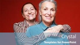  Presentation with old people - Slide deck featuring two-elderly-women-friends-hugging background and a teal colored foreground