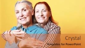  Presentation with old people - PPT theme consisting of two-elderly-women-friends-hugging background and a  colored foreground