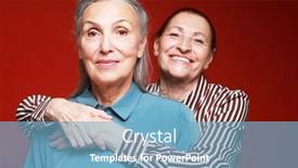  Presentation with old people - PPT theme with two-elderly-women-friends-hugging background and a teal colored foreground