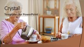  Presentation with underage drinking two teenagers having - Audience pleasing presentation theme consisting of two elderly women having tea and muffins together backdrop and a coral colored foreground