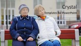  Presentation with building women - Cool new PPT theme with two elderly women sit backdrop and a light gray colored foreground