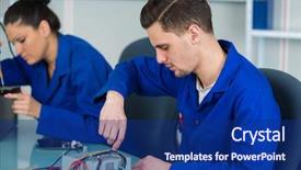  Presentation with students walking to class - Slides with two electronic students in class background and a navy blue colored foreground