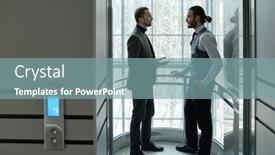  Presentation with elegant - Beautiful theme featuring two-elegant-businessmen-discussing-working backdrop and a seafoam green colored foreground