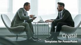  Presentation with strategies - Slide deck enhanced with two-elegant-businessmen-in-suits background and a dark gray colored foreground