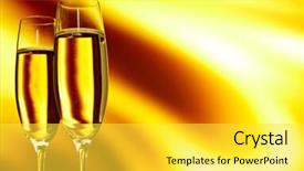 Presentation with champagne - PPT theme consisting of two elegant champagne glasses background and a yellow colored foreground