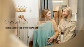  Presentation with females - Amazing slide set having two-elegant-friendly-females-looking backdrop and a coral colored foreground
