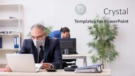  Presentation with employees - Slides having two-employees-at-workplace-during background and a white colored foreground