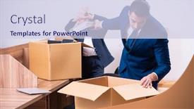  Presentation with employees - Audience pleasing slide deck consisting of two employees being fired from their work backdrop and a sky blue colored foreground