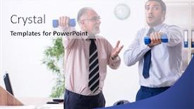  Presentation with physical exercises - Presentation enhanced with two-employees-doing-physical-exercises background and a sky blue colored foreground
