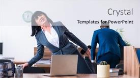  Presentation with employees - Beautiful slide deck featuring two employees doing sport exercises in the office backdrop and a sky blue colored foreground