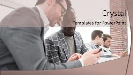  Presentation with empowerment of employees - Amazing theme having two employees look and read backdrop and a mint green colored foreground