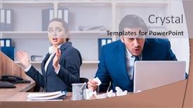  Presentation with employees - Presentation featuring two employees suffering at workplace background and a light gray colored foreground