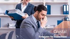  Presentation with employees - Presentation theme enhanced with two-employees-working and a  colored foreground