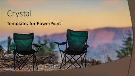  Presentation with camping - Beautiful PPT layouts featuring two-empty-camping-chairs-standing backdrop and a coral colored foreground