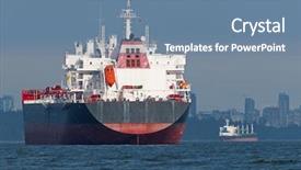  Presentation with cargo ship - Slides having two empty cargo ships anchored background and a seafoam green colored foreground