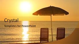  Presentation with under umbrella - Cool new presentation theme with two empty chairs stand backdrop and a gold colored foreground