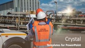  Presentation with processing - Cool new slides with two-engineers-discussing-production-plans backdrop and a coral colored foreground