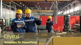  Presentation with workshop - Beautiful theme featuring two-engineers-in-workwear-standing backdrop and a tawny brown colored foreground