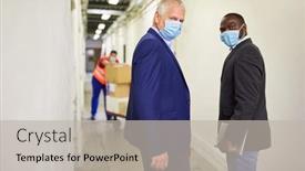  Presentation with face masks - PPT theme featuring two-entrepreneurs-with-face-masks background and a light gray colored foreground