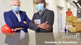  Presentation with trucks - Slide deck enhanced with two-entrepreneurs-with-face-masks background and a coral colored foreground