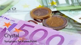  Presentation with bank - PPT theme having two euro coins over bank background and a light blue colored foreground