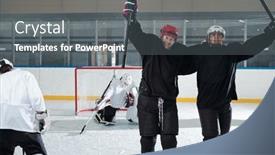  Presentation with joy - PPT theme consisting of two-excited-hockey-players background and a gray colored foreground