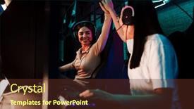  Presentation with club - Presentation theme consisting of two-excited-young-girls-giving background and a tawny brown colored foreground