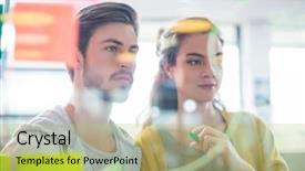  Presentation with sticky notes - Colorful PPT layouts enhanced with two executives reading sticky notes backdrop and a  colored foreground