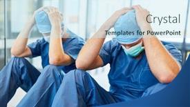  Presentation with heads - Slide deck having two exhausted surgeons with hands on their heads as a sign of congestion background and a sky blue colored foreground