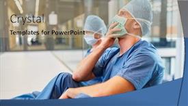  Presentation with emergency room - Amazing PPT theme having two-exhausted-surgeons backdrop and a coral colored foreground