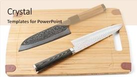 Presentation with knives - PPT layouts enhanced with two expensive japanese knives on chopping board isolated background and a lemonade colored foreground