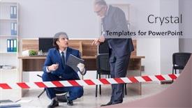  Presentation with working - Presentation theme having two-experts-criminologists-working background and a light gray colored foreground