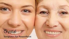  Presentation with faces - Cool new PPT theme with close-up of two faces backdrop and a coral colored foreground